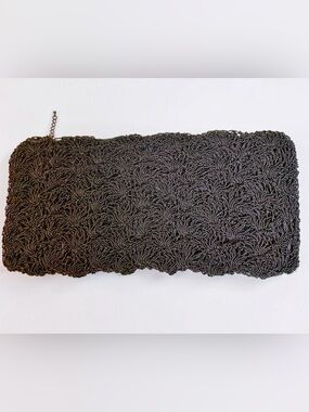 Vintage 1950s evening clutch bag, Japan, intricate black beaded design RARE